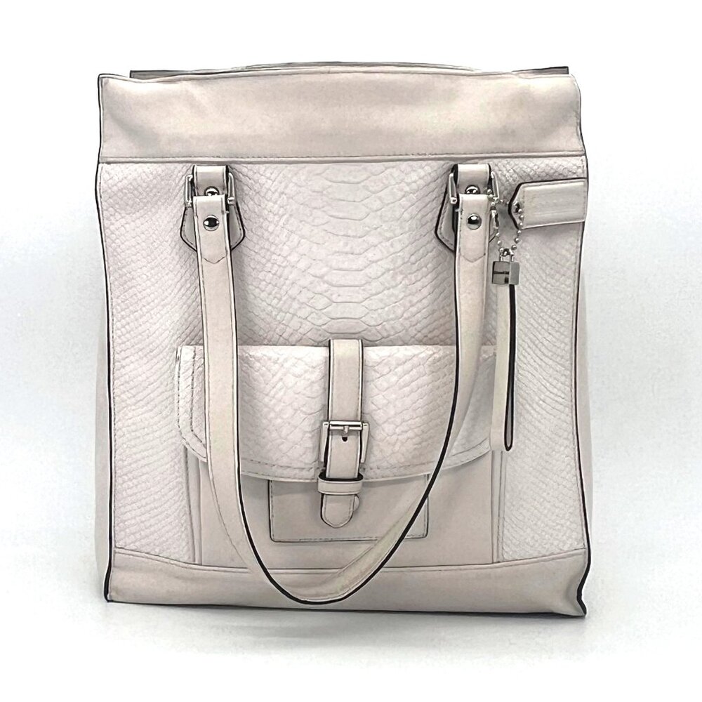 Coach Charlie Embossed Python Leather Tote Shoulder Bag Purse Beige White F28723 - Picture 1 of 16